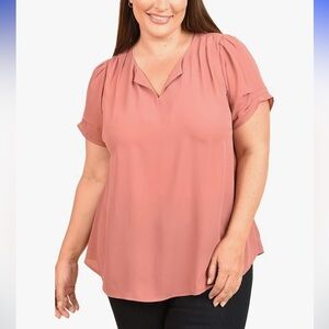 DR2 Split V-neck Short Sleeve Casual Tunic, Loose Fit Sz M